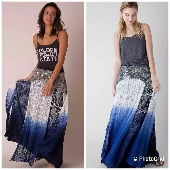 Gimmicks by BKE Printed Maxi Skirt in Navy Cream Sz- Small - Picture 1 of 12